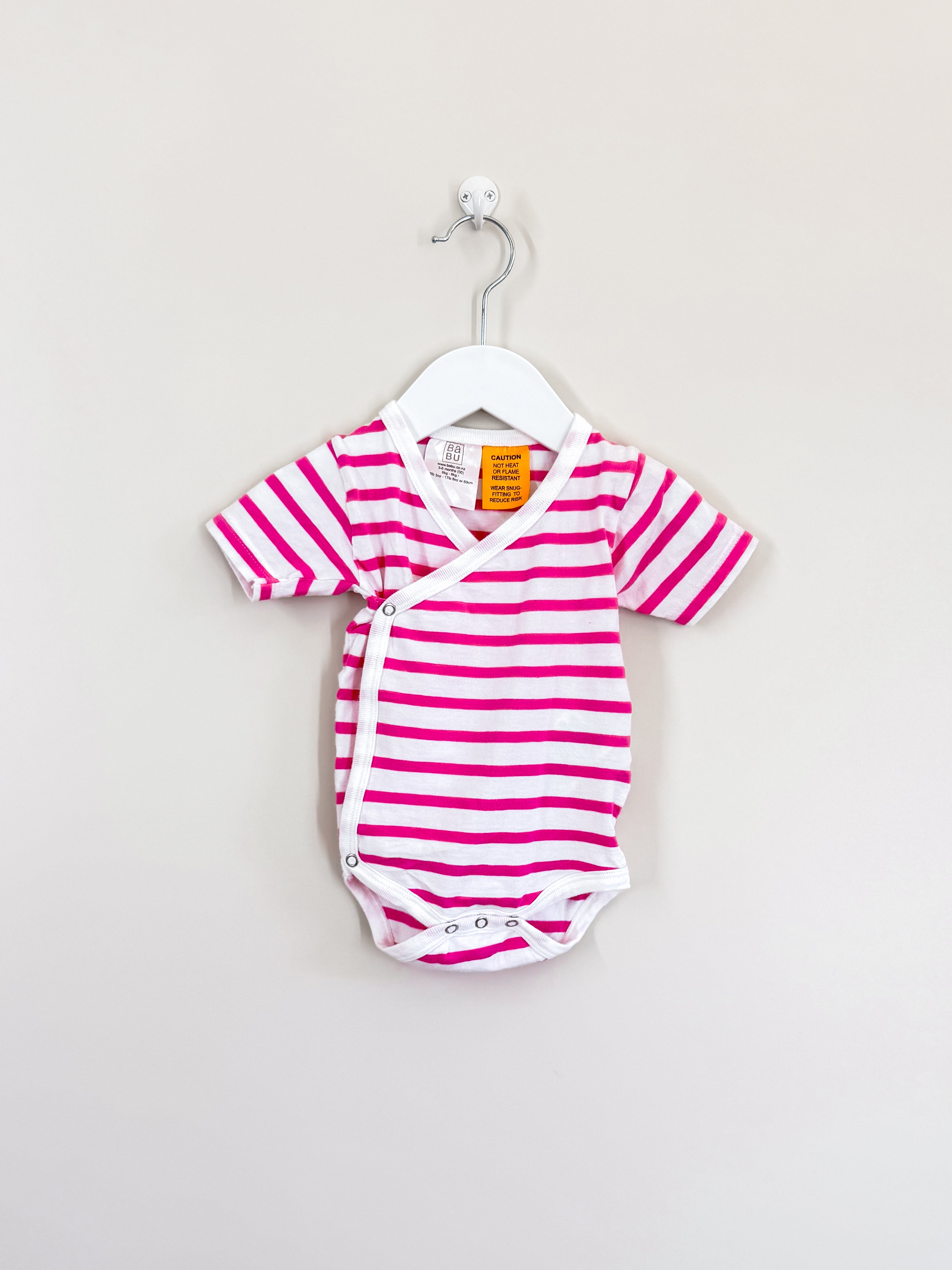 Babu kimono bodysuit - pink stripe (3-6m)