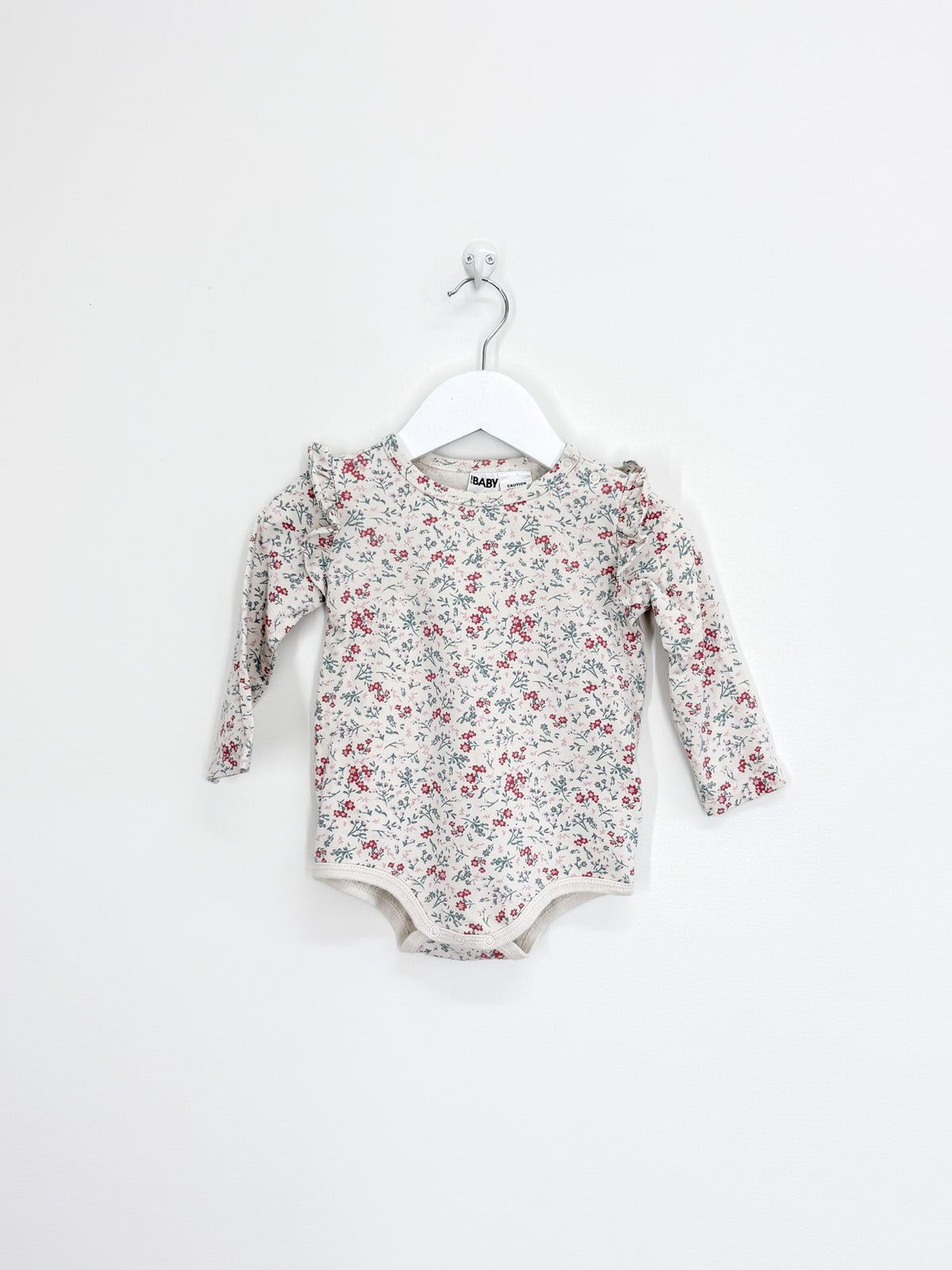 Cotton On Kids long sleeve floral frill bodysuit (12-18m)