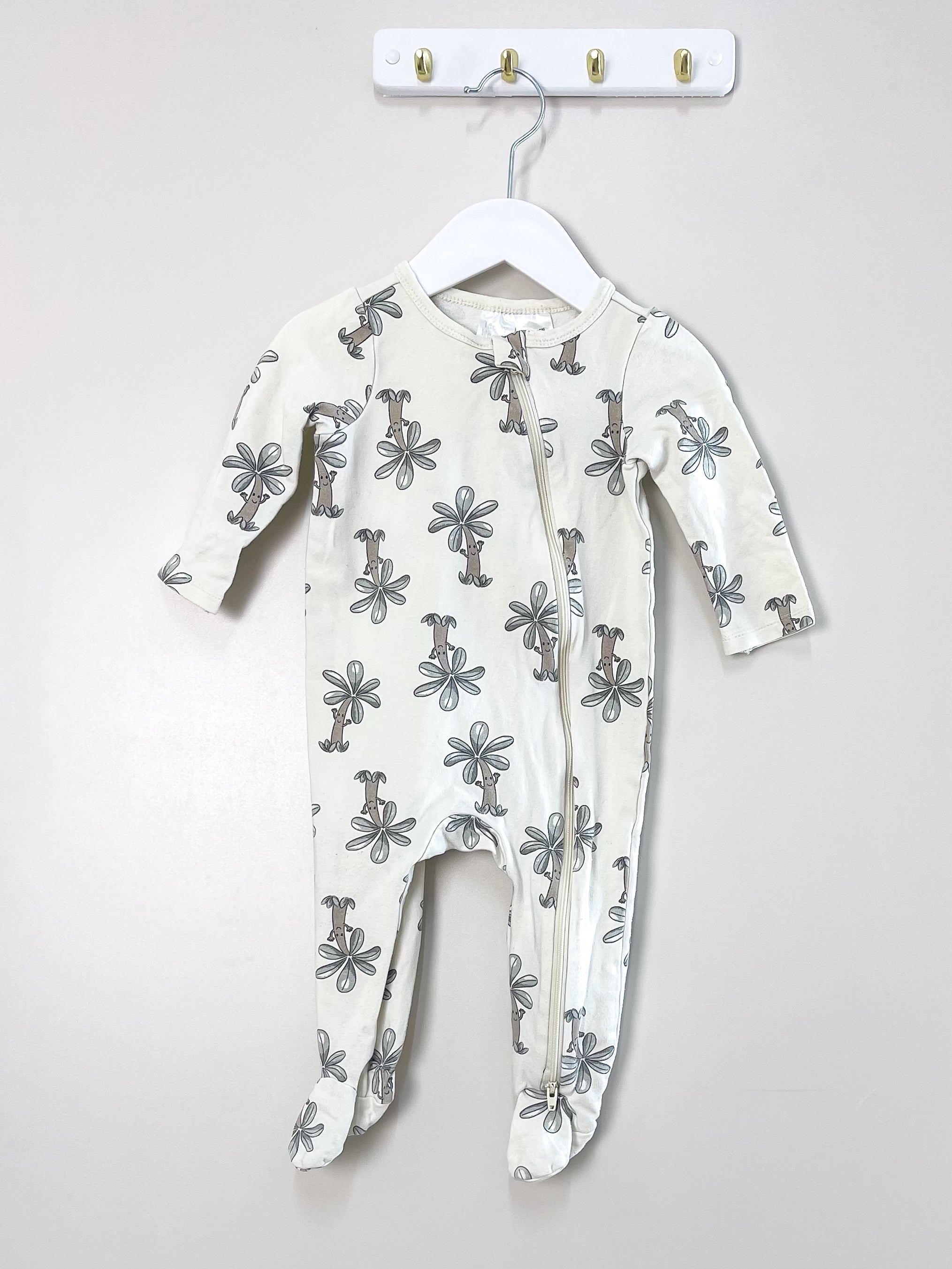 Teeny Weeny fleece zip onesie - happy palm (6-12m)
