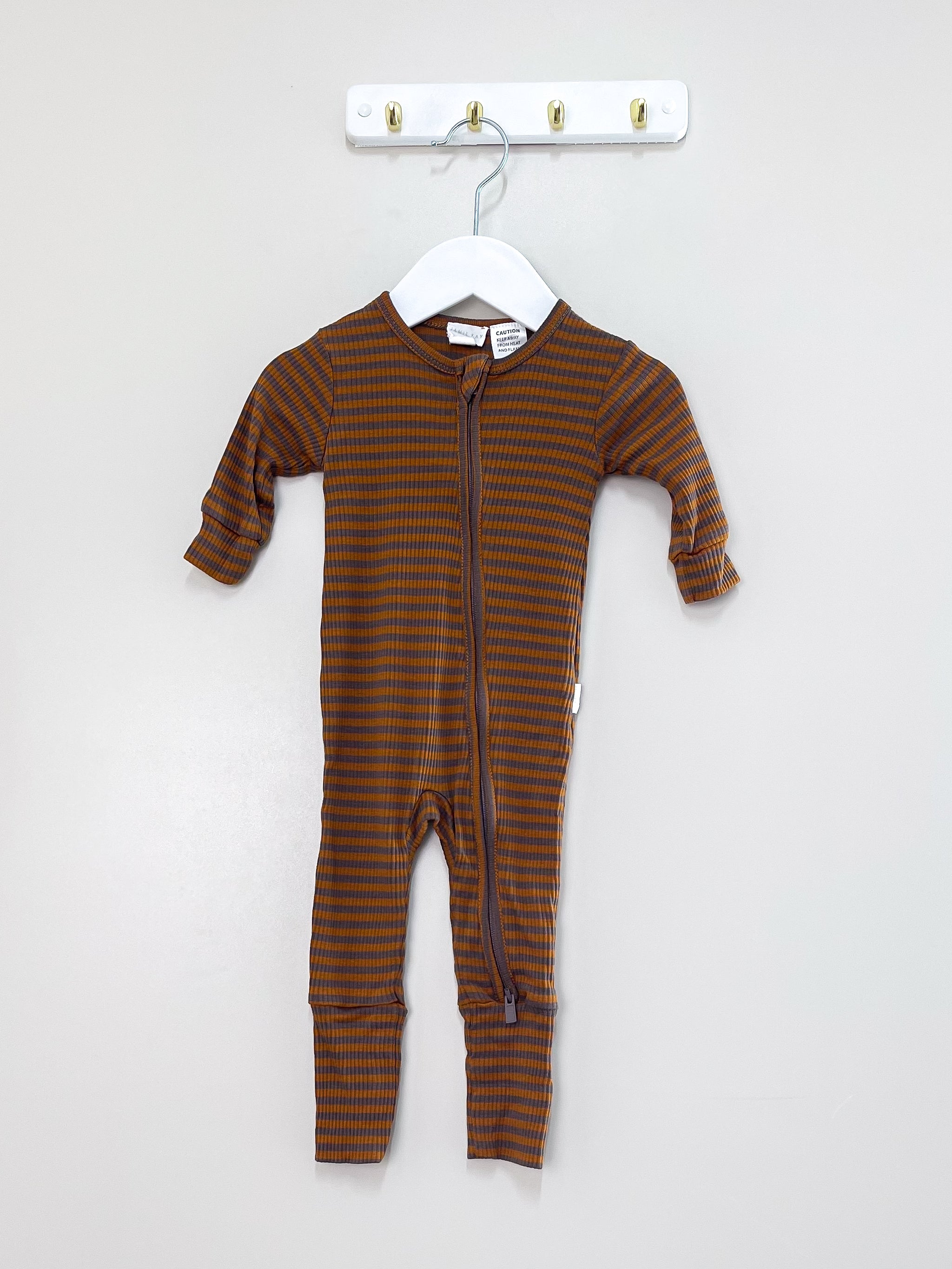 Jamie Kay organic gracelyn rib onepiece - narrow stripe ginger (0-3m)