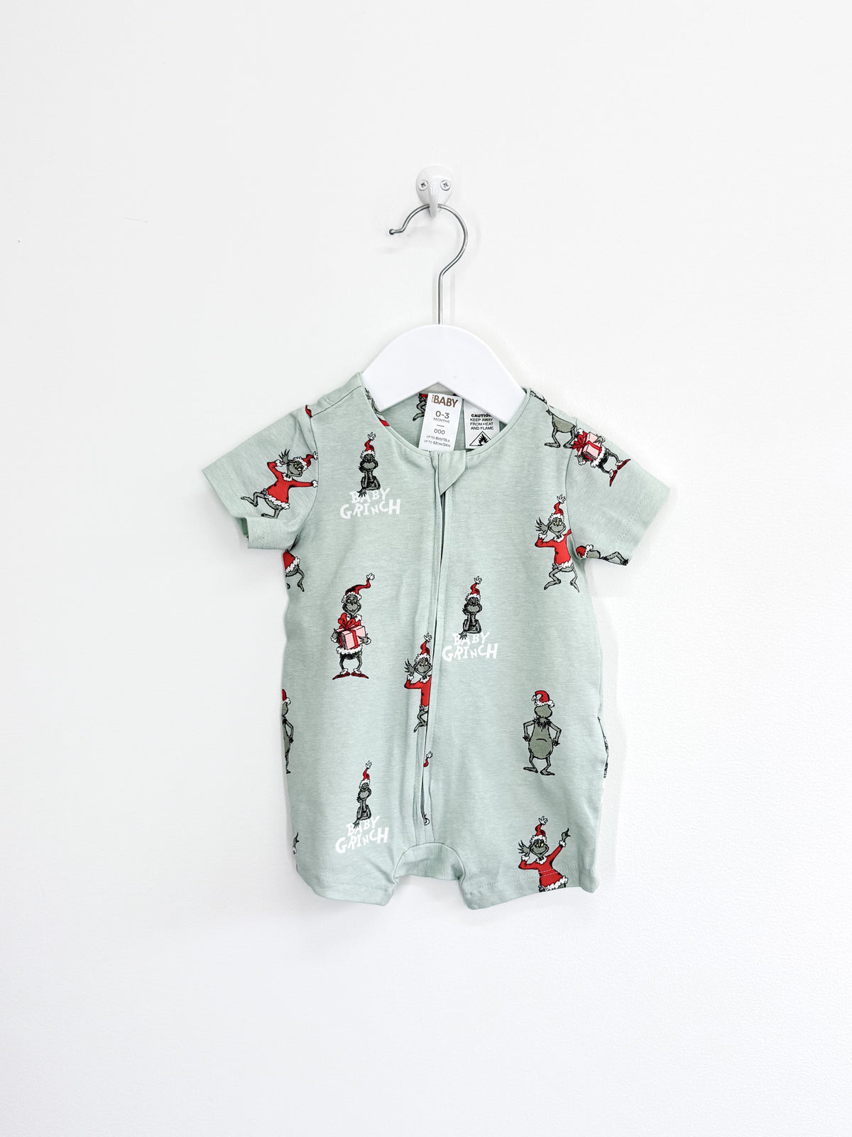 🎄 Cotton On Kids x The Grinch zipsuit (0-3m)