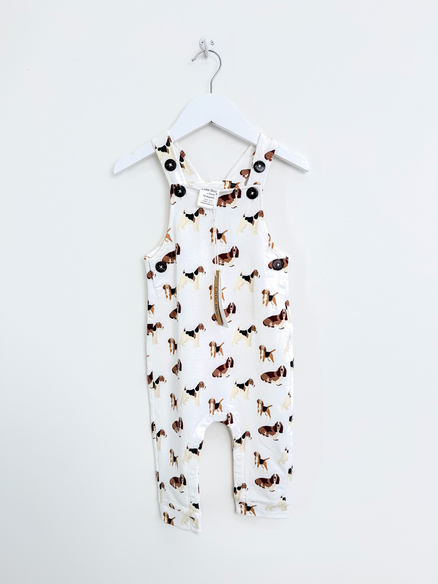BNWT Dimples organic little bee puppy overalls (12-18m)