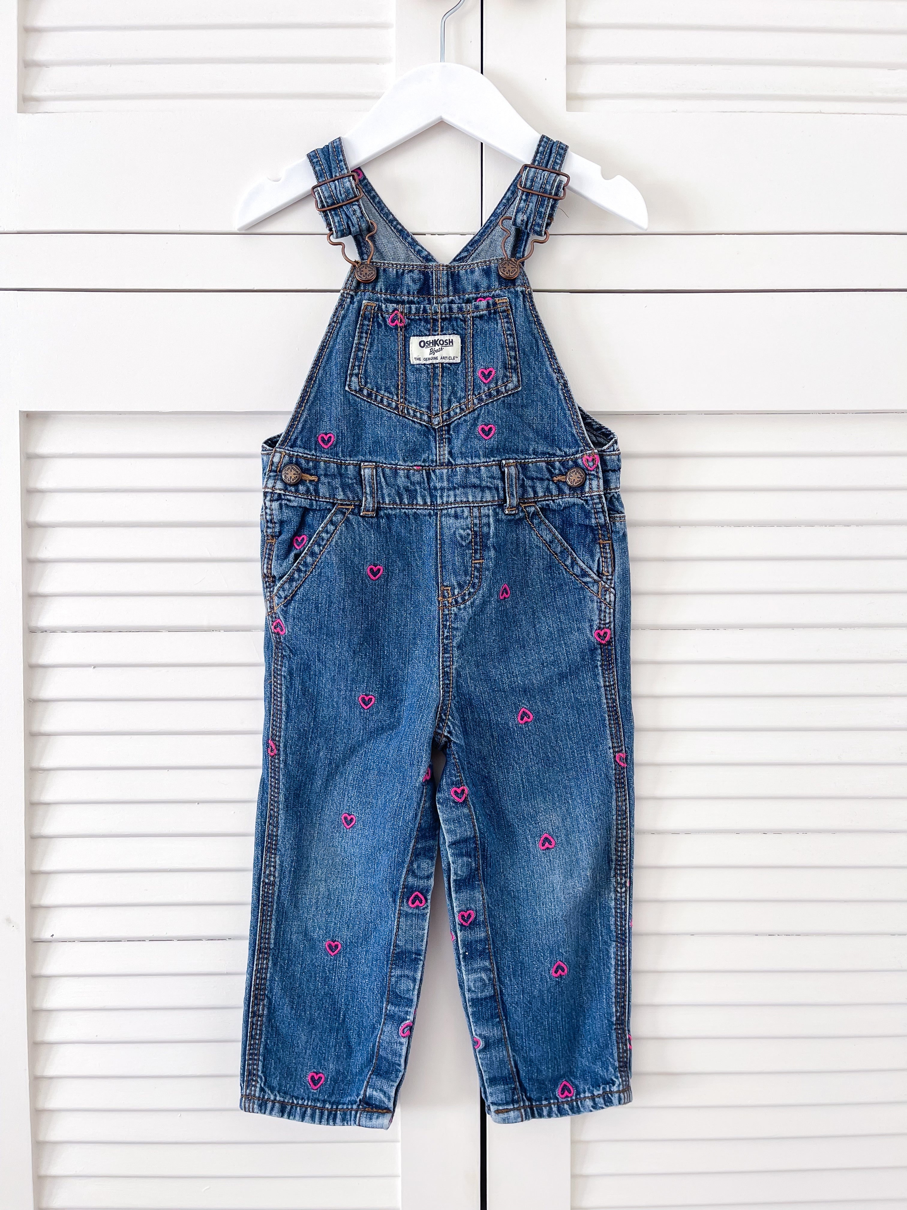 OshKosh denim heart overalls (24m)