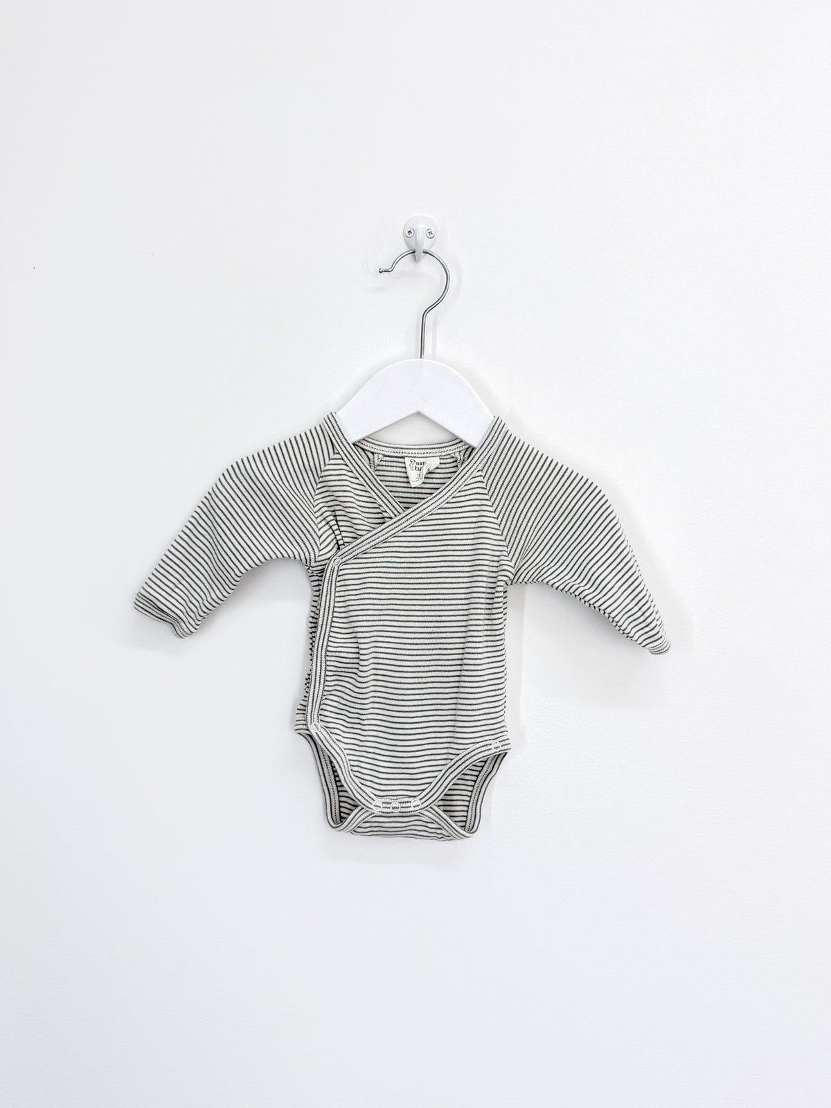 Nature Baby organic long sleeve kimono bodysuit - green stripe (newborn)