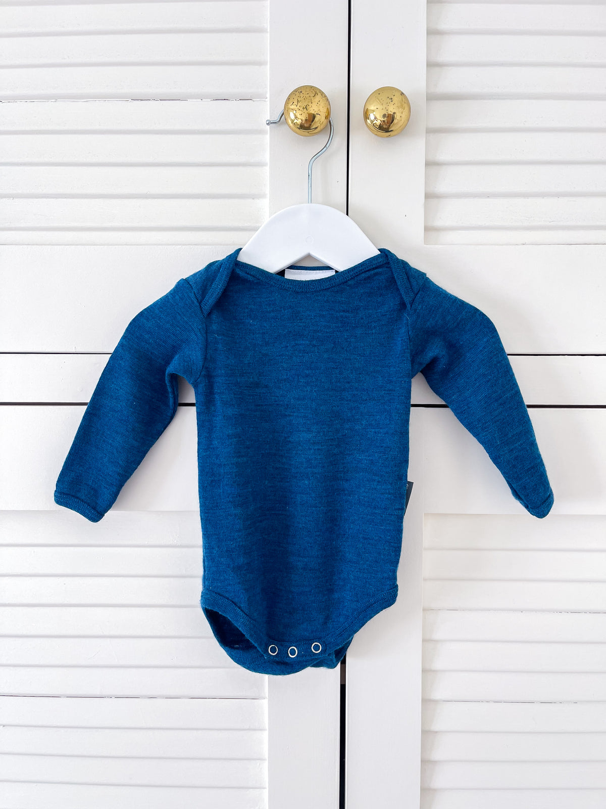 The Sleep Store merino long sleeve bodysuit - blue marle (3-6m)